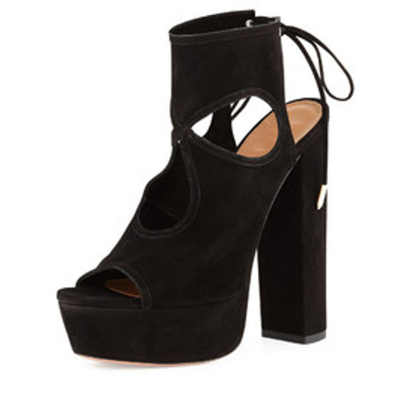 Aquazzura Sexy Thing Suede Ankle Strap Cutout Chunky Platform Heels Black EU 39 - Picture 2 of 8